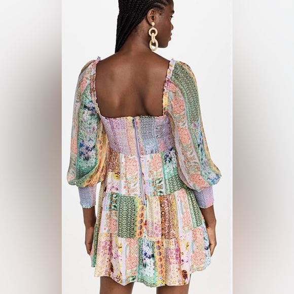 Alice + Olivia Rowen Puff Sleeve Tiered Skirt Tunic Chiffon Mini Dress - Picture 8 of 16